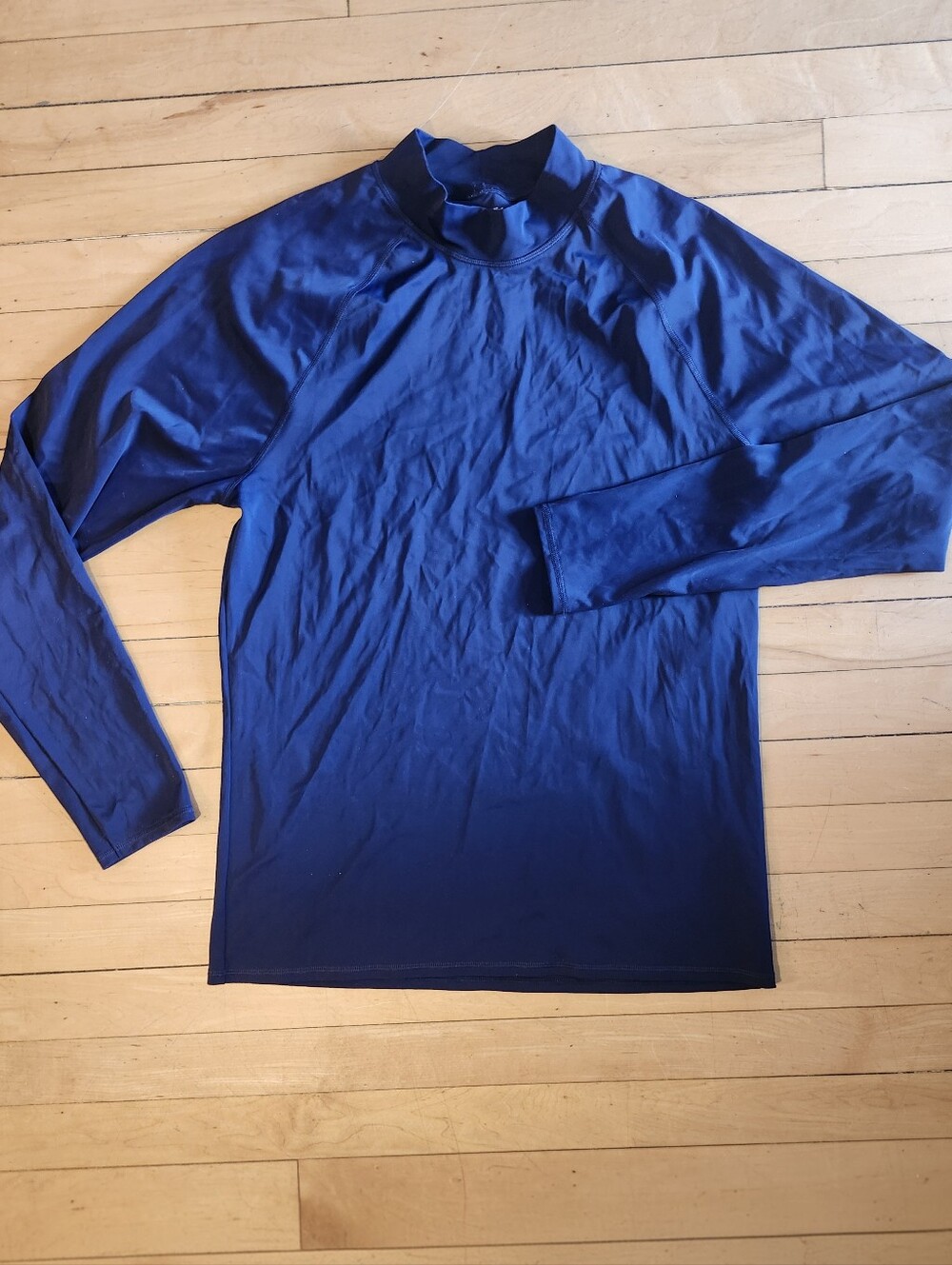 Men's Rashguard, Long Sleeve, High Neck, Navy, Size Large